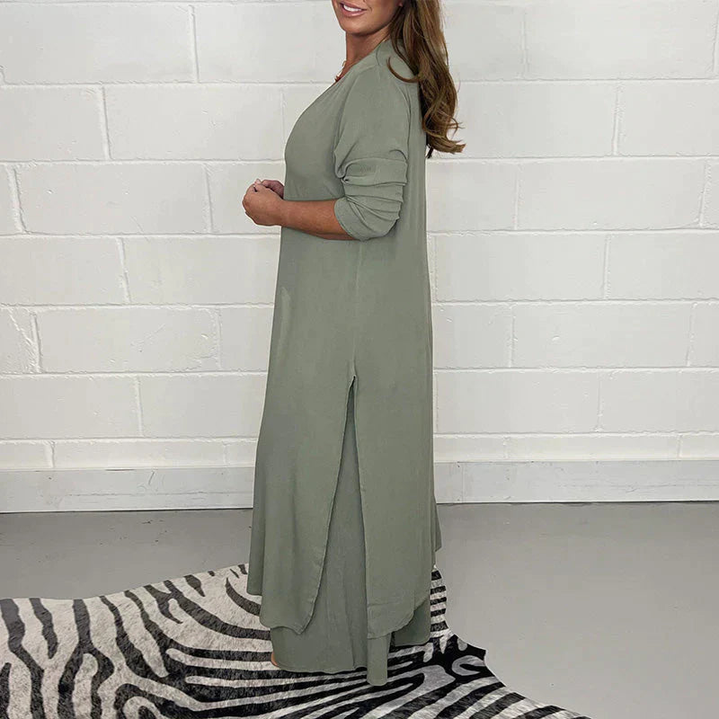 Women's slit long tops and pants suit