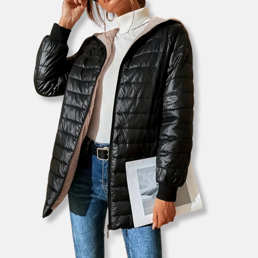 Amelia Hooded Quilted Puffer Jacket | Reversible Relaxed Fit Jacket