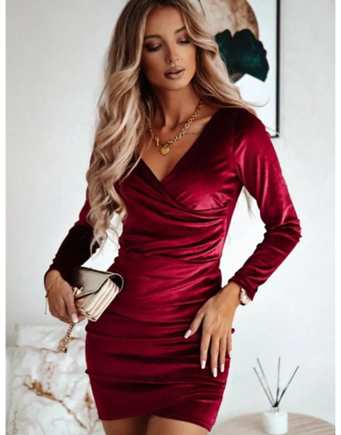 Elegant V-Neck Wrap Bodycon Dress