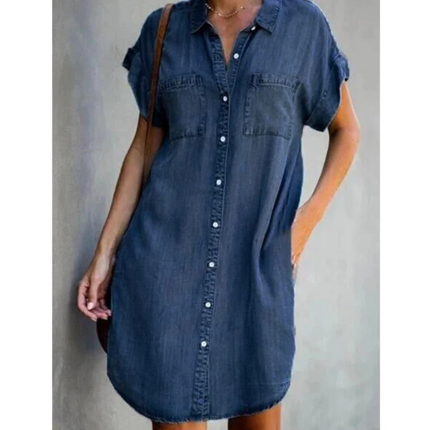 Women's Denim Shirt Dress - Button Down - Short Sleeve - Casual Relaxed Fit