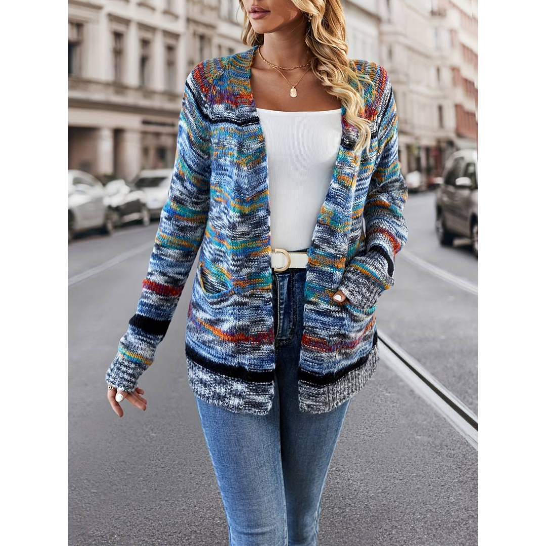 Women's long sleeve colorful striped cardigan
