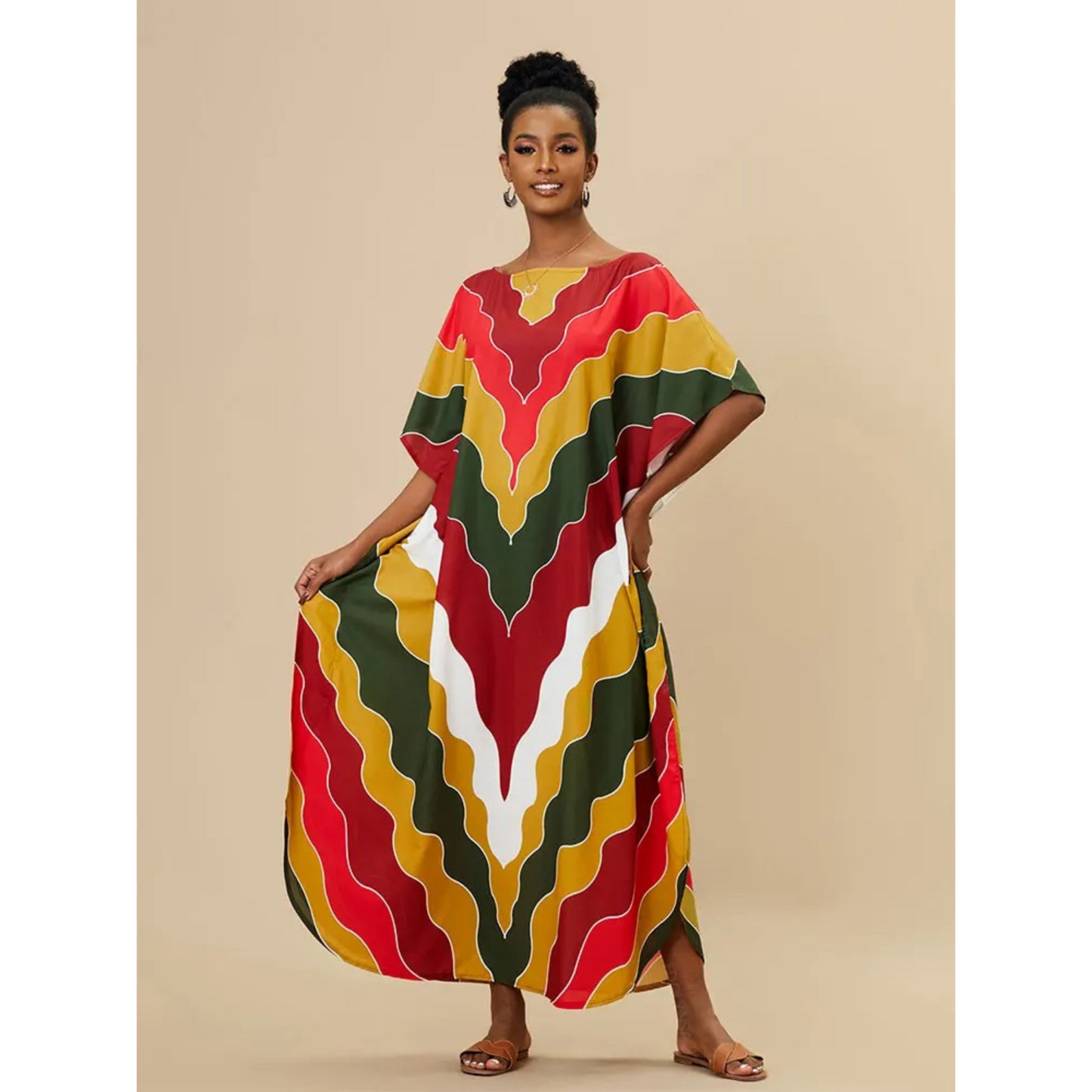 Women's Kaftan - Lightweight Flowy Design - V-Neck Loose Fit Beach Cover-Up