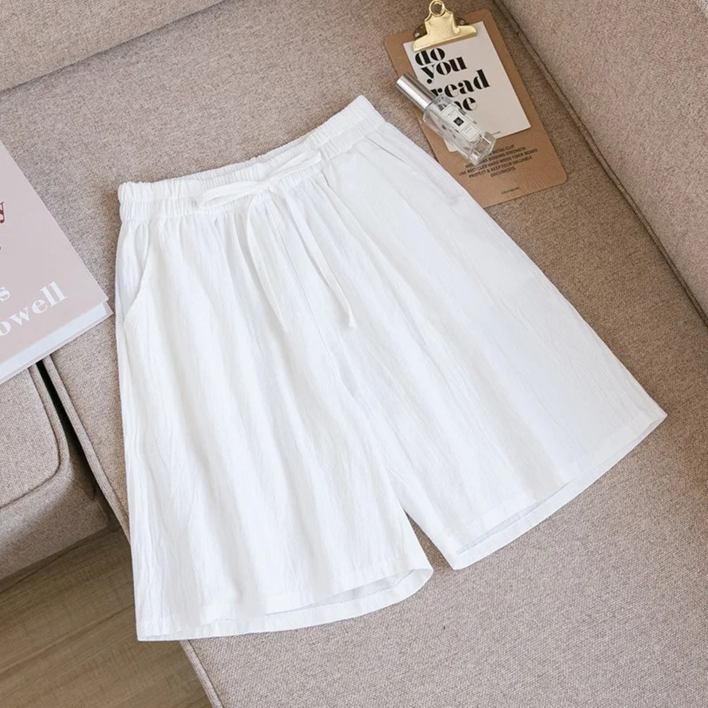 Women's Loose-Fit Shorts - Breathable Cotton Linen - Elastic Waist with Drawstring