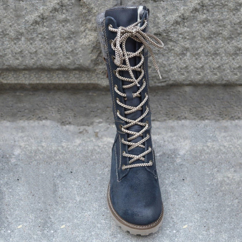 Lace-up knee-high combat boots for women