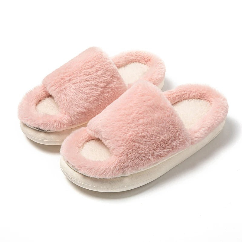 Women's thick plush open toe fur slippers