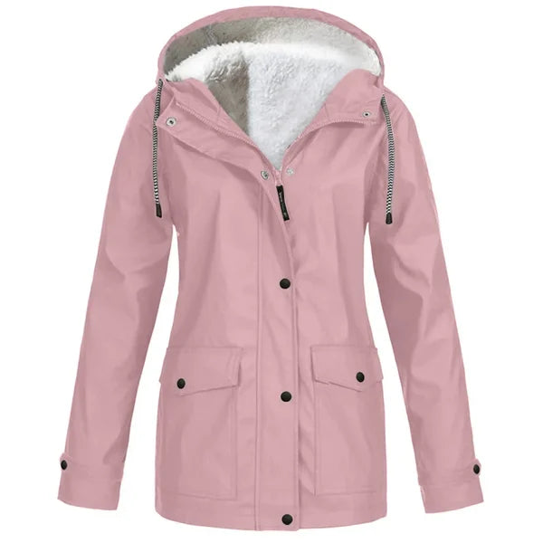 Women's Hooded Raincoat - Waterproof - Faux Fur Lined - Adjustable Cuffs - Zip Closure