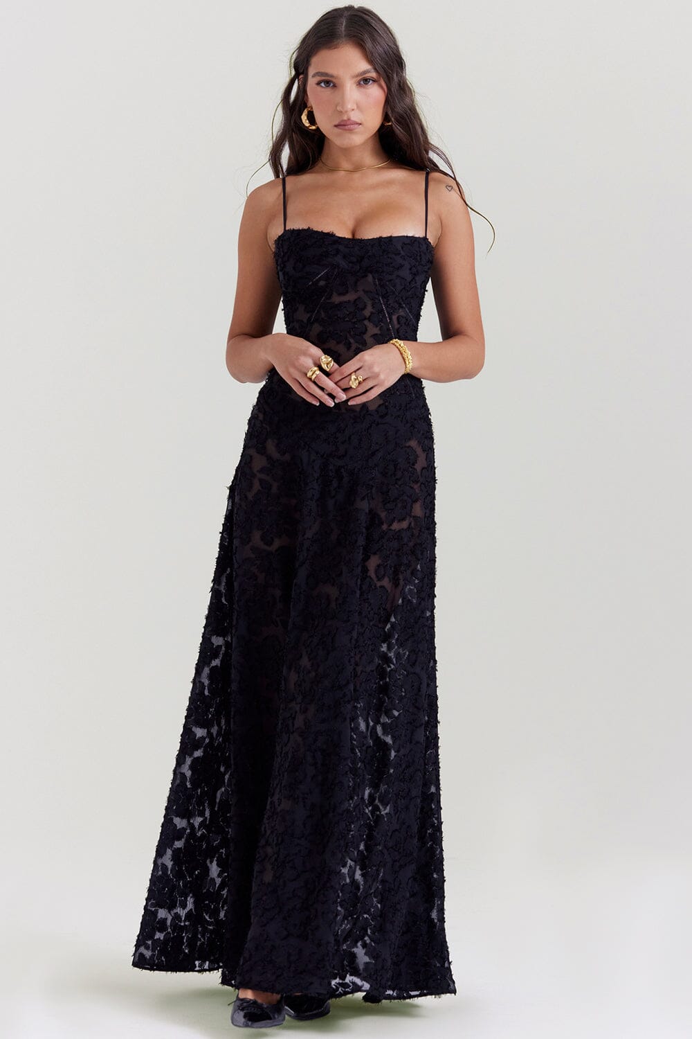 Women’s Maxi Dress – Slim Fit – Chiffon – Floral Pattern – Thin Straps – Elegant Style