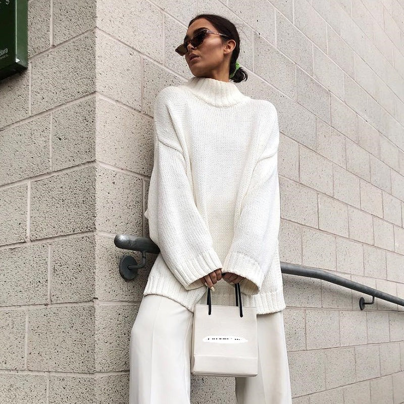Women’s Turtleneck Sweater - Oversized Fit - Knit Fabric - Drop Shoulder Casual Style