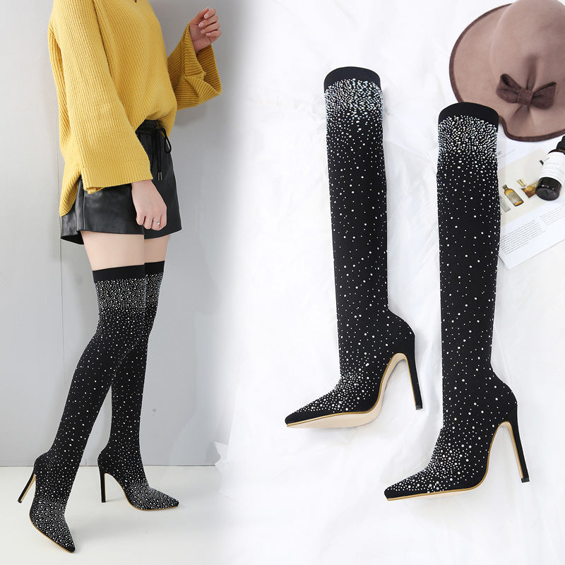 Women's rhinestone high heel over-the-knee boots