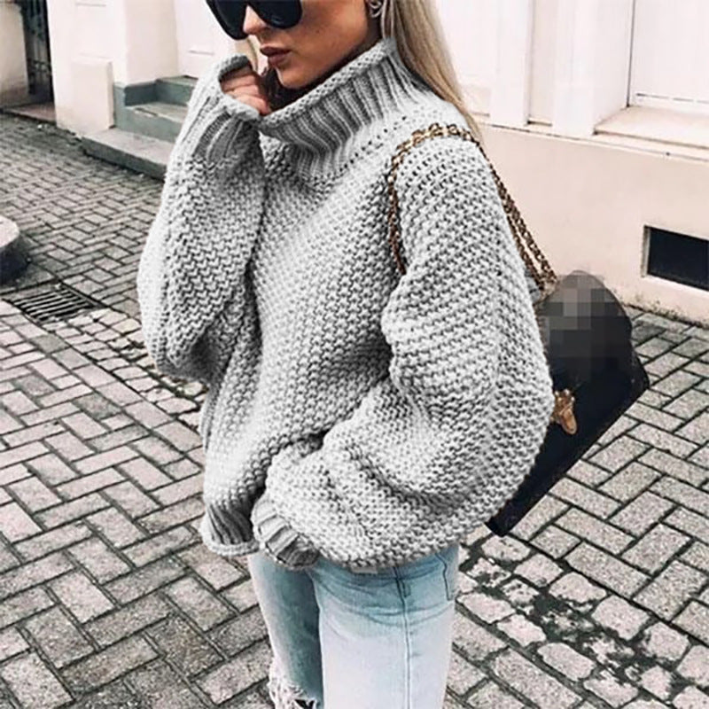 Women's Chunky Knit Sweater - Turtleneck - Oversized Fit - Textured Warm Pullover