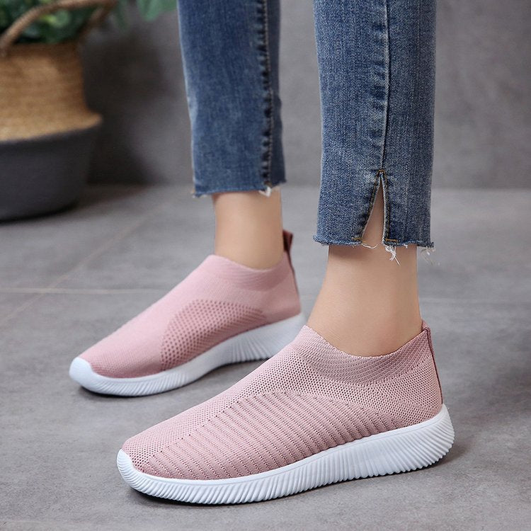 Women's Slip-On Sneakers - Breathable Knit Upper - Lightweight Cushioned Sole