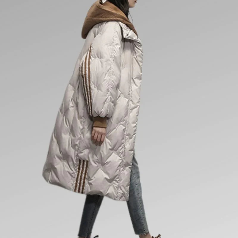Women's black hooded knee-length winter jacket
