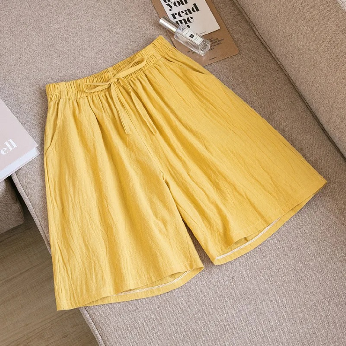 Women's Loose-Fit Shorts - Breathable Cotton Linen - Elastic Waist with Drawstring