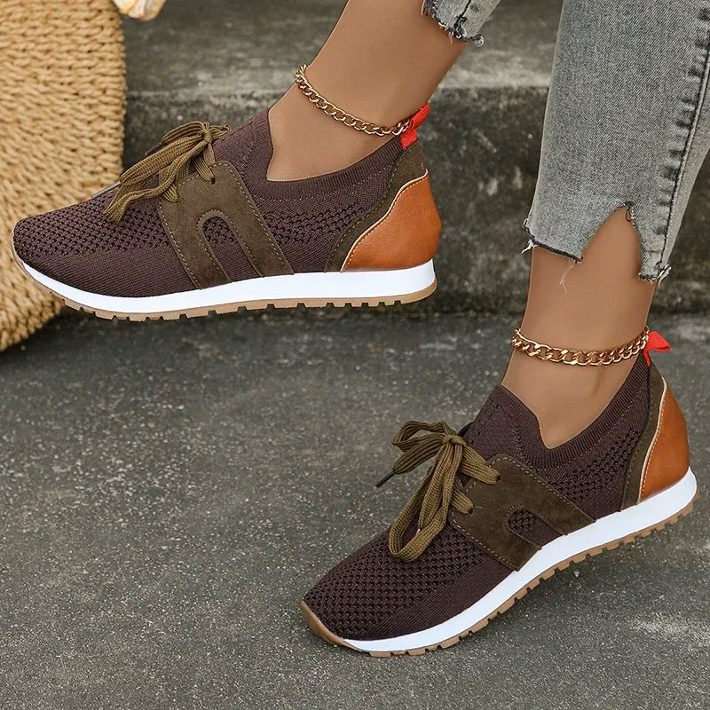 Women’s Sneakers – Soft Knit Upper – Streamlined Fit – Lace-Up Lightweight Comfort