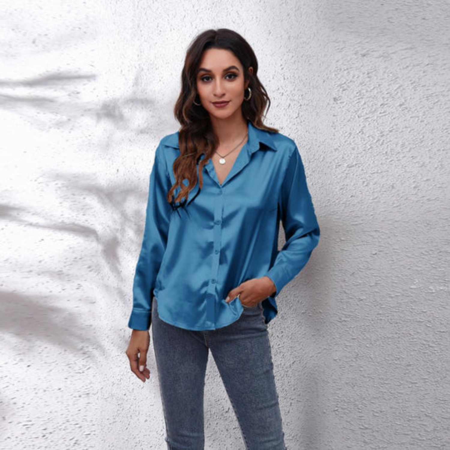 Elegant Draped Silk Button Down Shirt