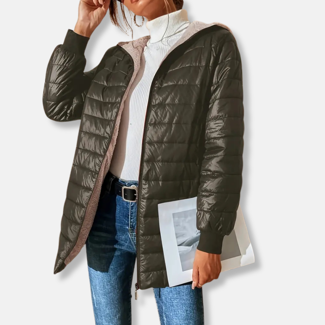 Amelia Hooded Quilted Puffer Jacket | Reversible Relaxed Fit Jacket