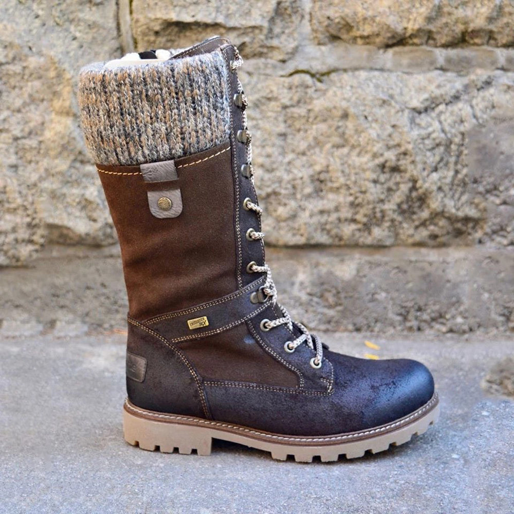 Lace-up knee-high combat boots for women