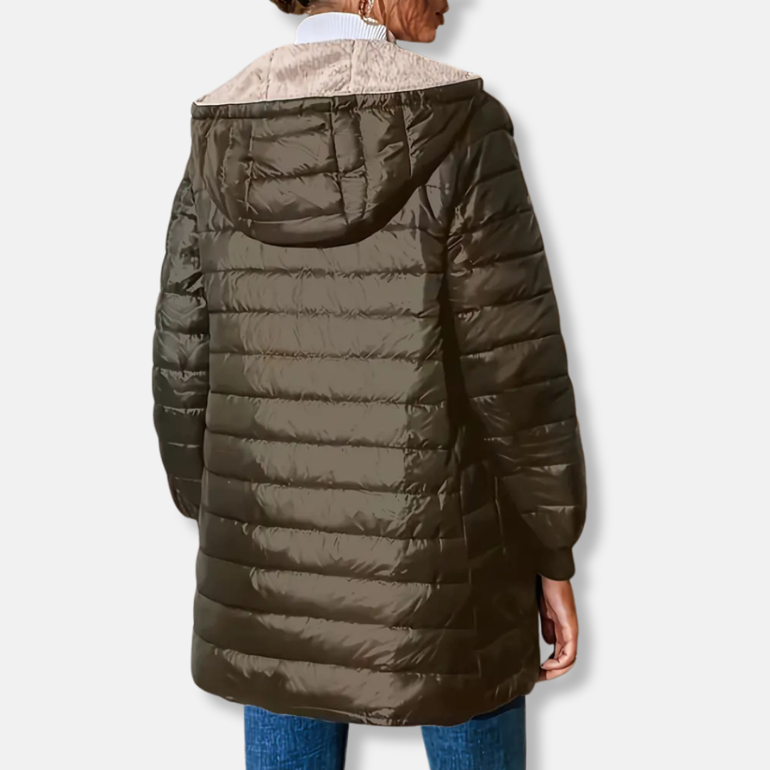 Amelia Hooded Quilted Puffer Jacket | Reversible Relaxed Fit Jacket