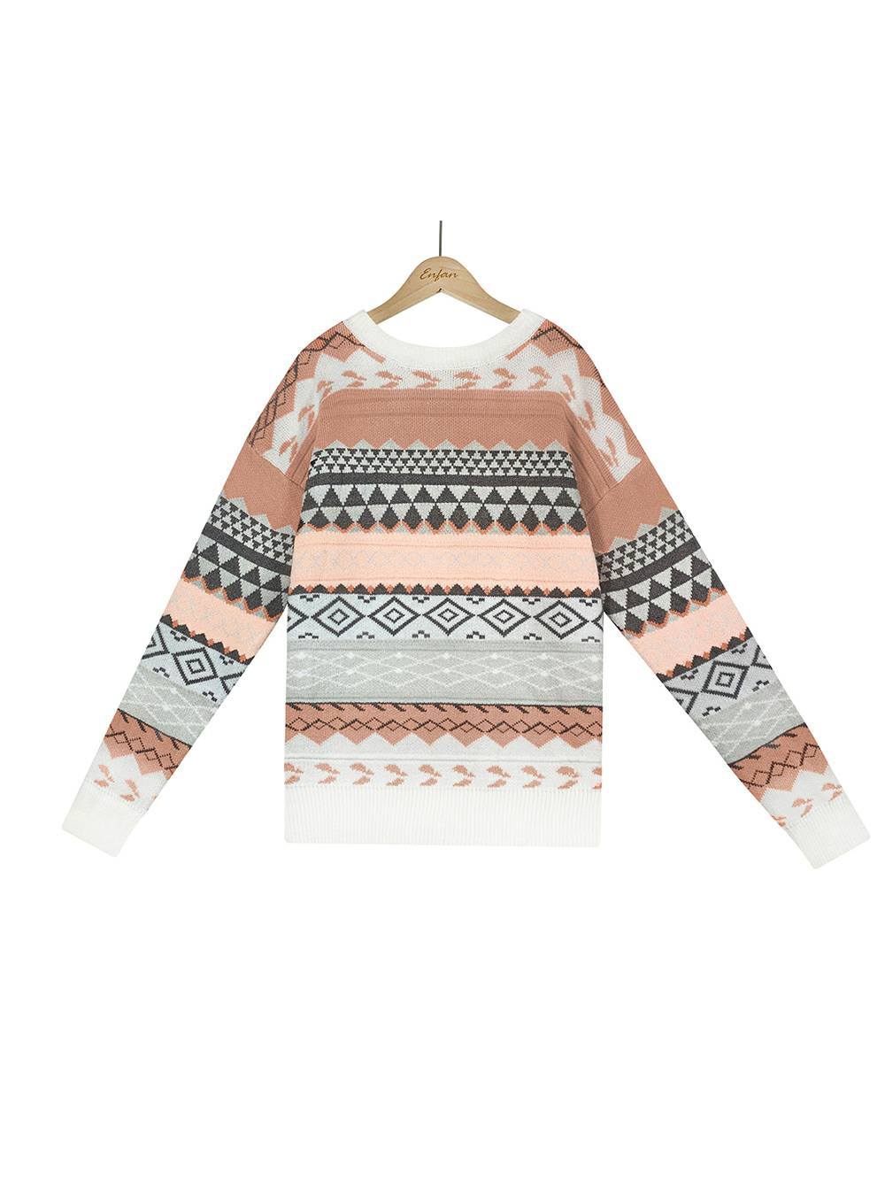 Women's fair isle pattern round neck pullover sweater