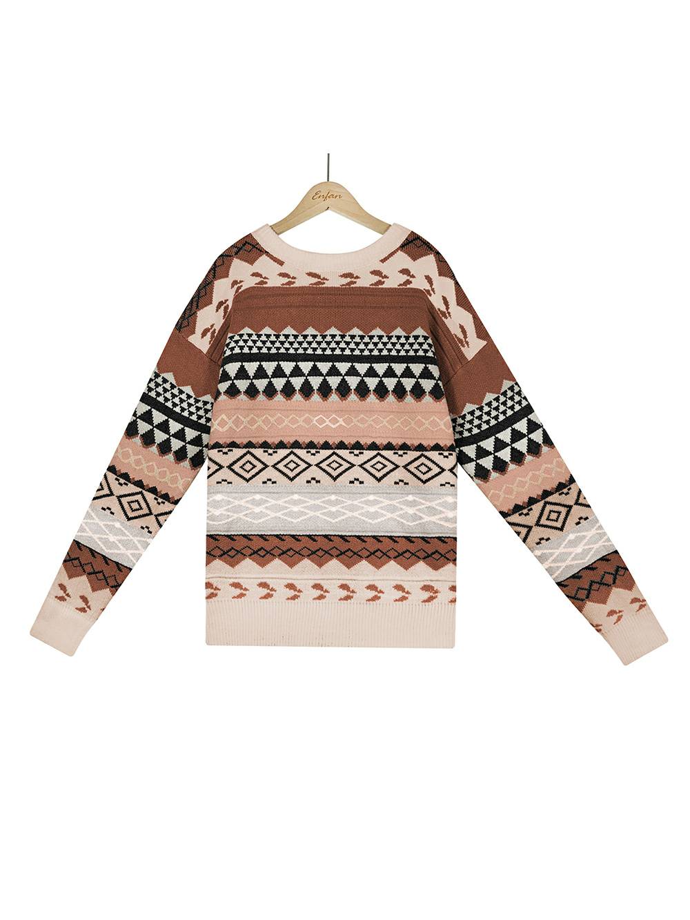 Women's fair isle pattern round neck pullover sweater