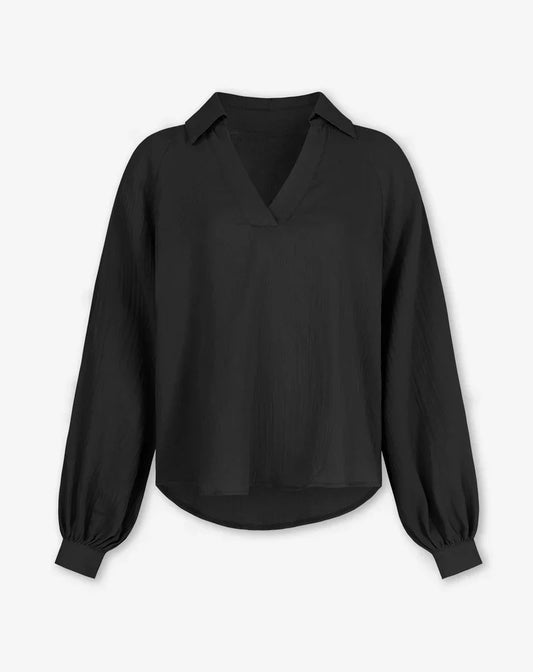 Relaxed Fit Long Sleeve V-Neck Blouse