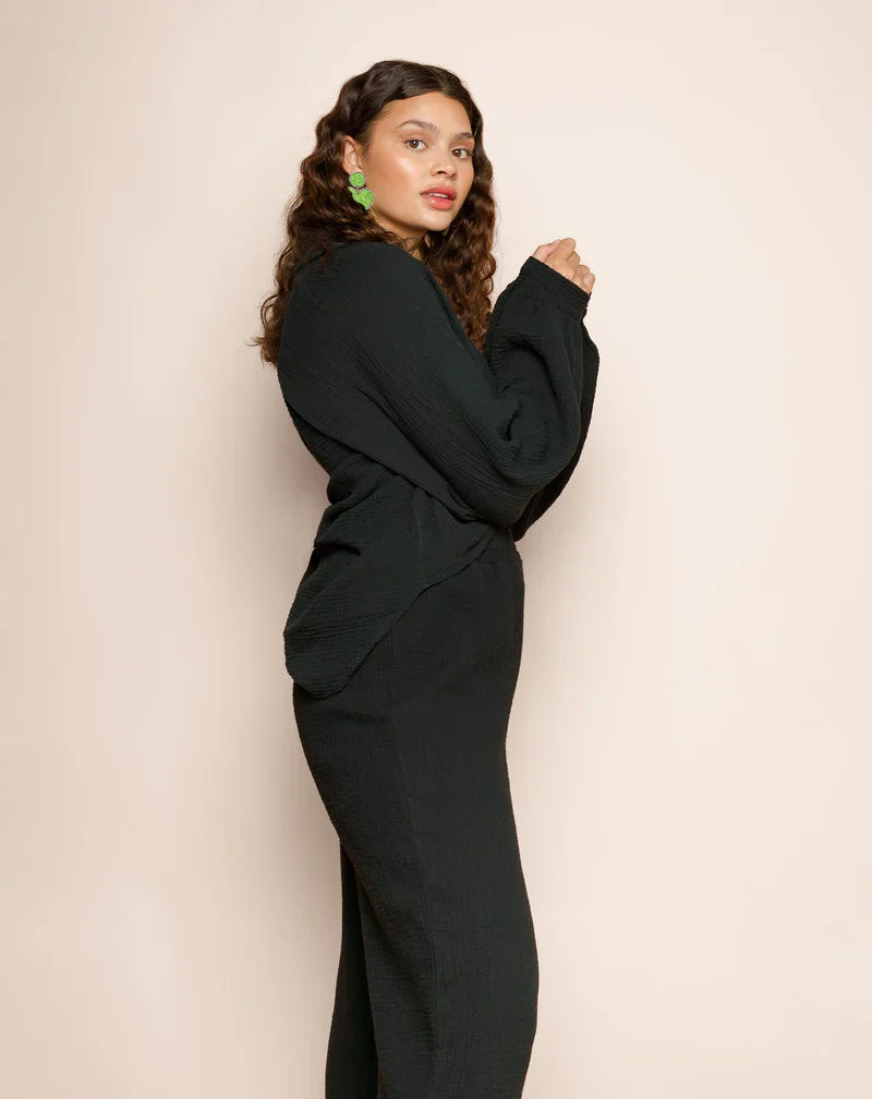 Relaxed Fit Long Sleeve V-Neck Blouse