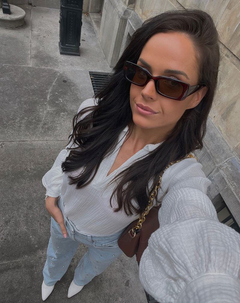 Relaxed Fit Long Sleeve V-Neck Blouse