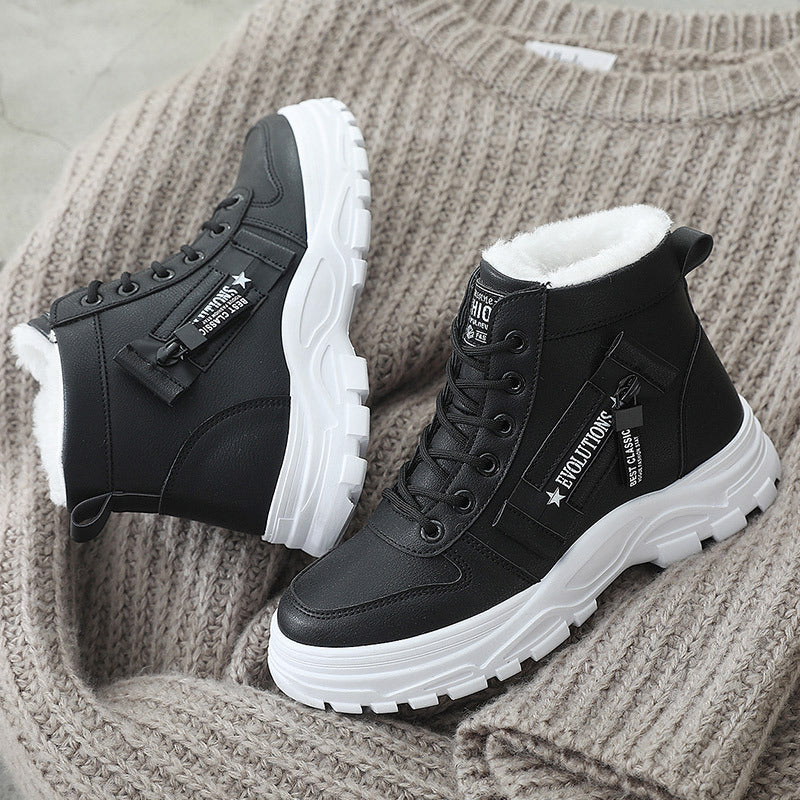 Women’s Boots - Faux Leather - High-Top - Chunky Platform Sole - Lace-Up Closure