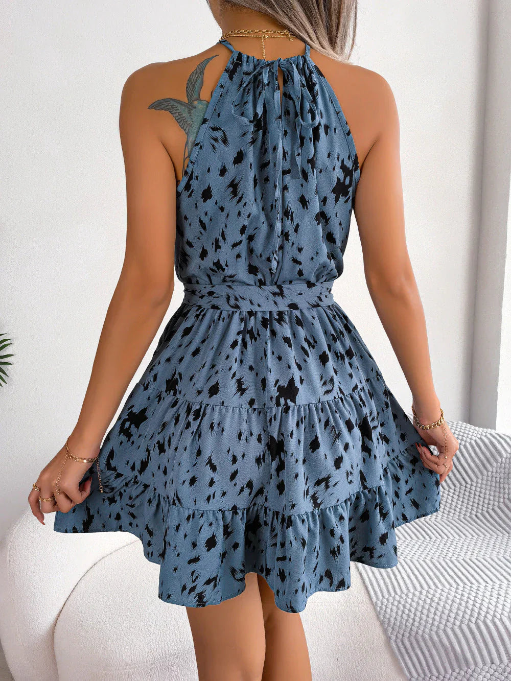 Women's Halter Neck Dress - Sleeveless Tiered Skirt - Flowy Lightweight Fit