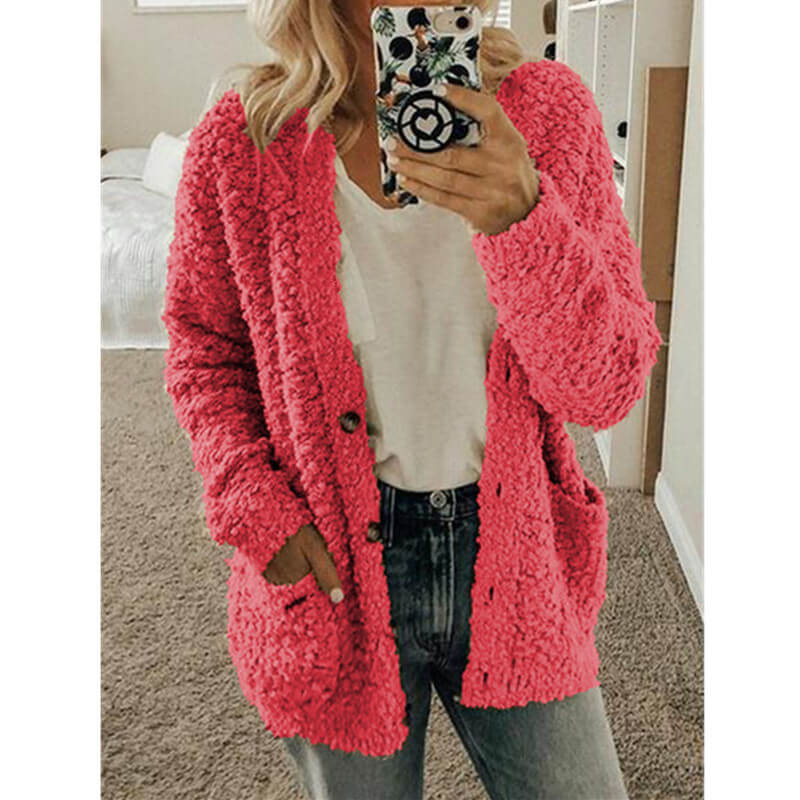 Women's cozy textured button-up cardigan