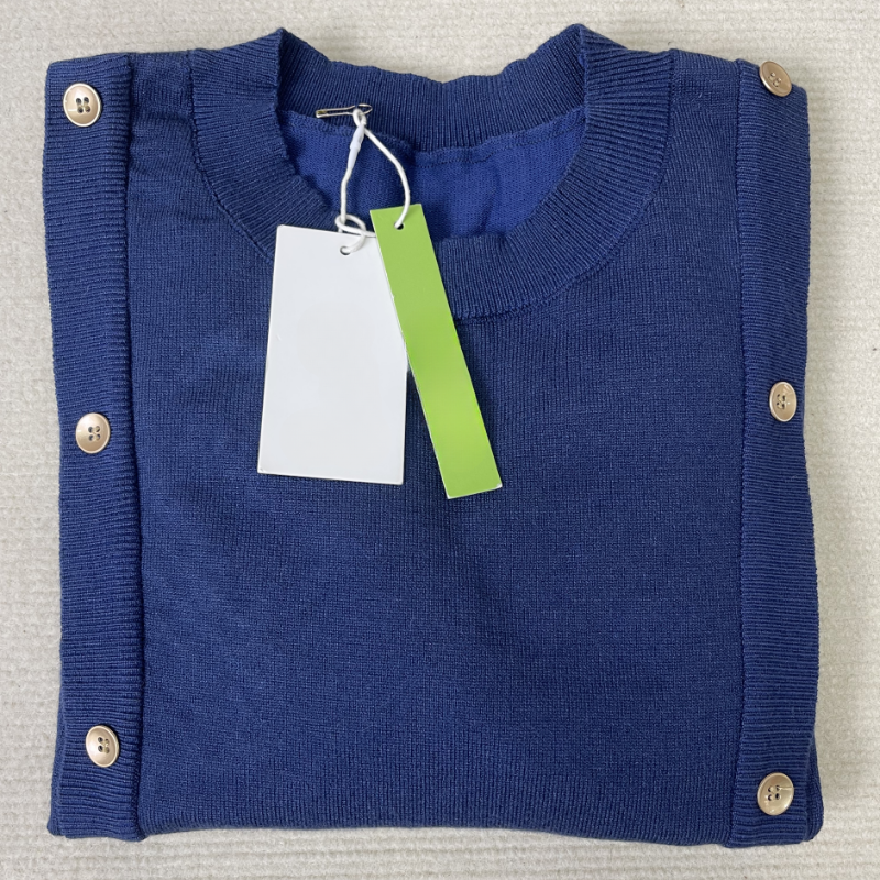 Women's plain round neck sweater with button design
