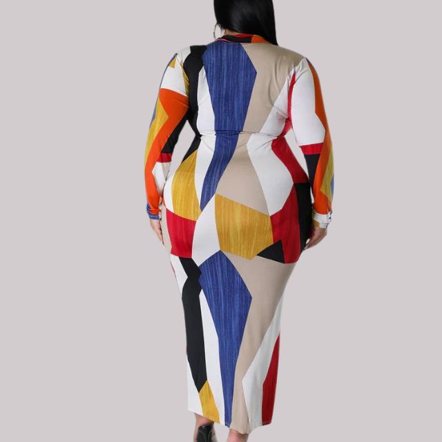 Women's Abstract Print Long Sleeve Midi Dress