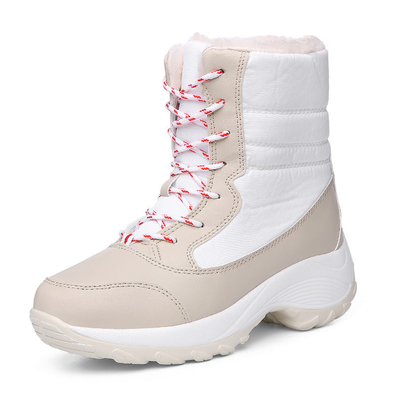 Women's winter waterproof mid-calf leather snow boots