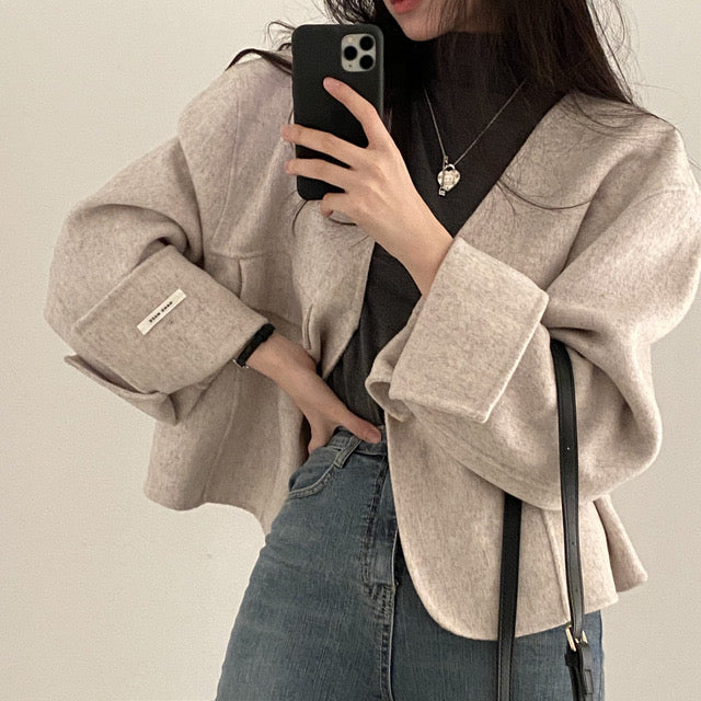 Women's vintage chic v-neck loose jacket