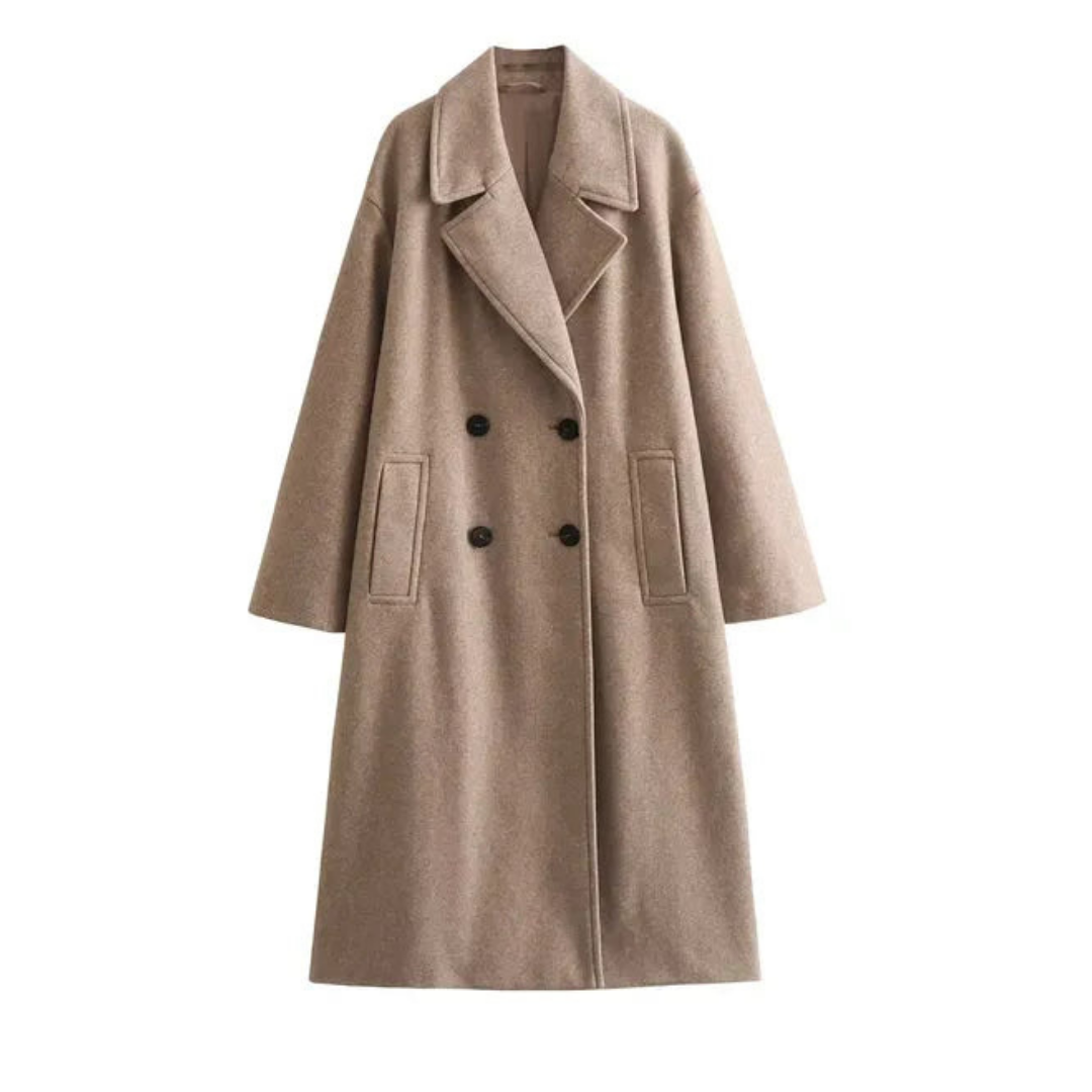 Stylish women's winter trench coat with button closure and pockets
