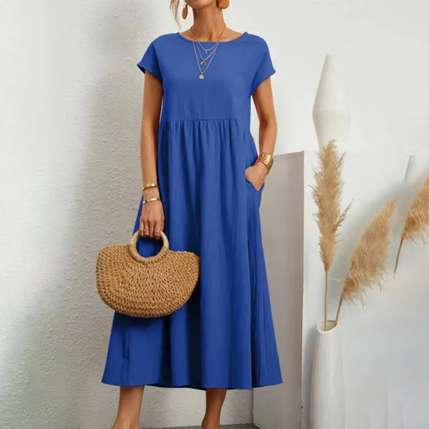 Relaxed Linen Empire Waist Maxi Dress