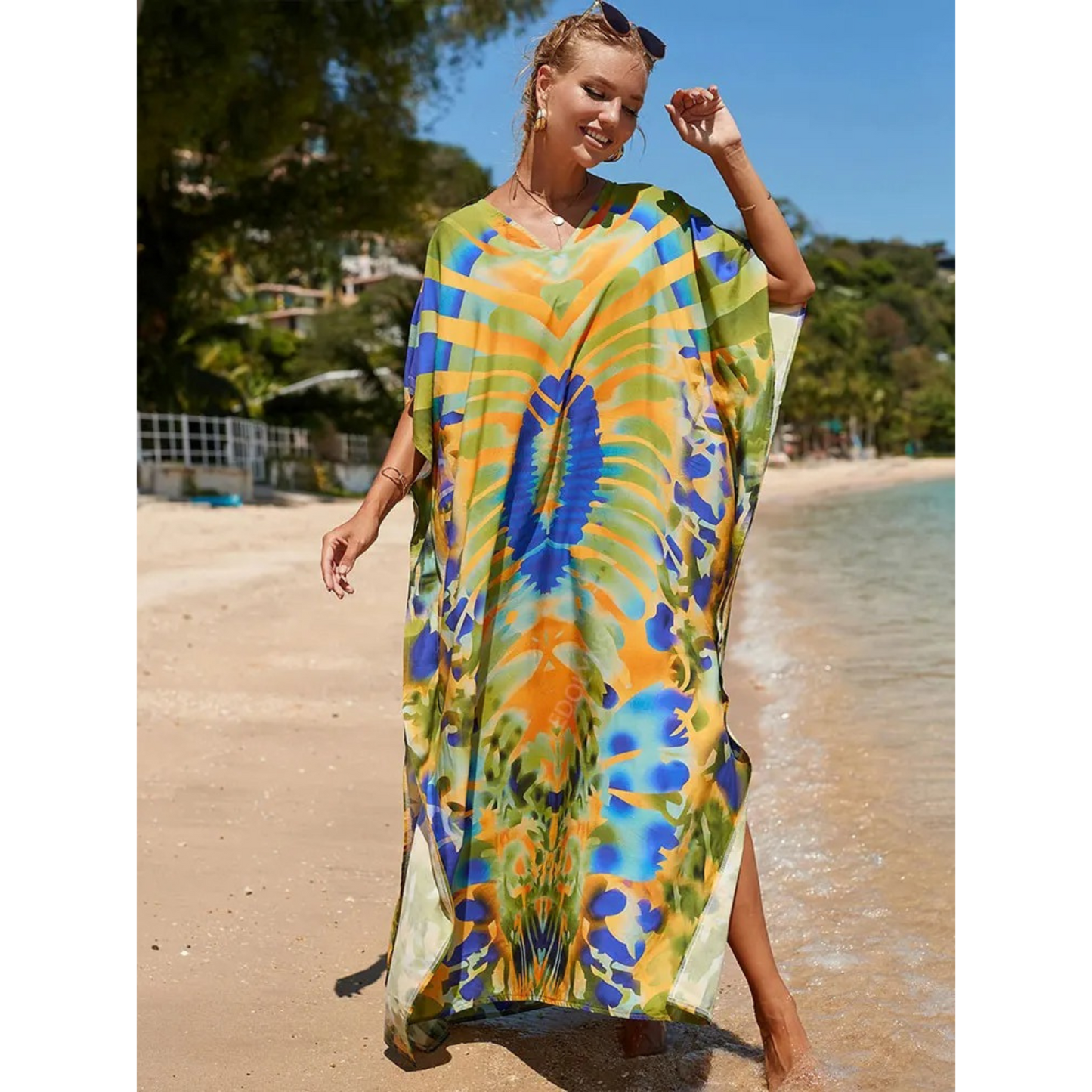 Women's Kaftan - Lightweight Flowy Design - V-Neck Loose Fit Beach Cover-Up