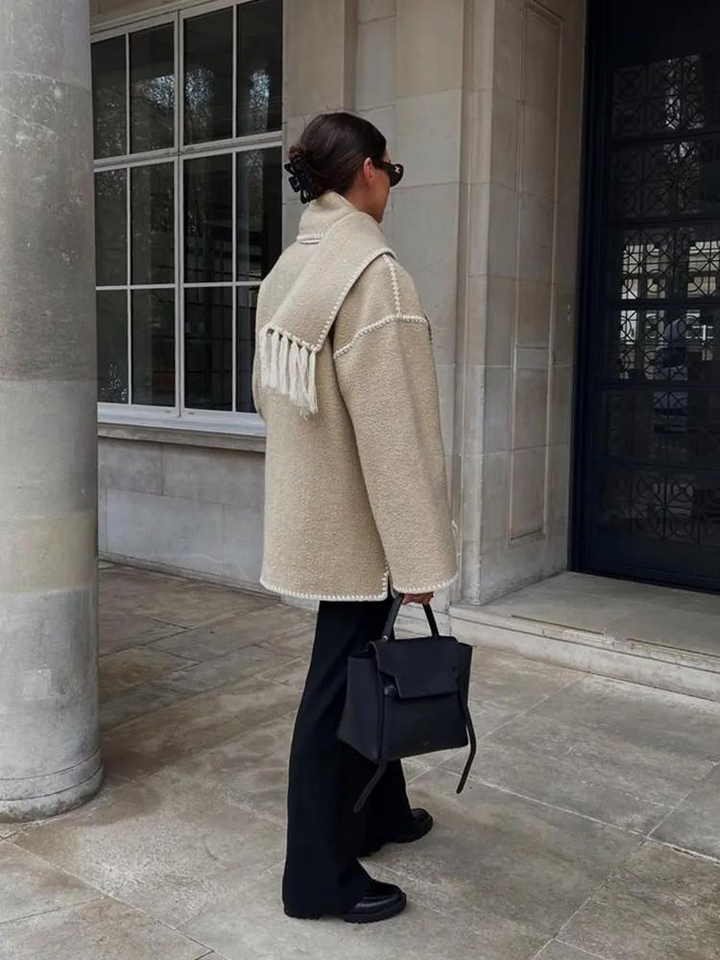 Loose Woolen Tasseled Scarf Jacket