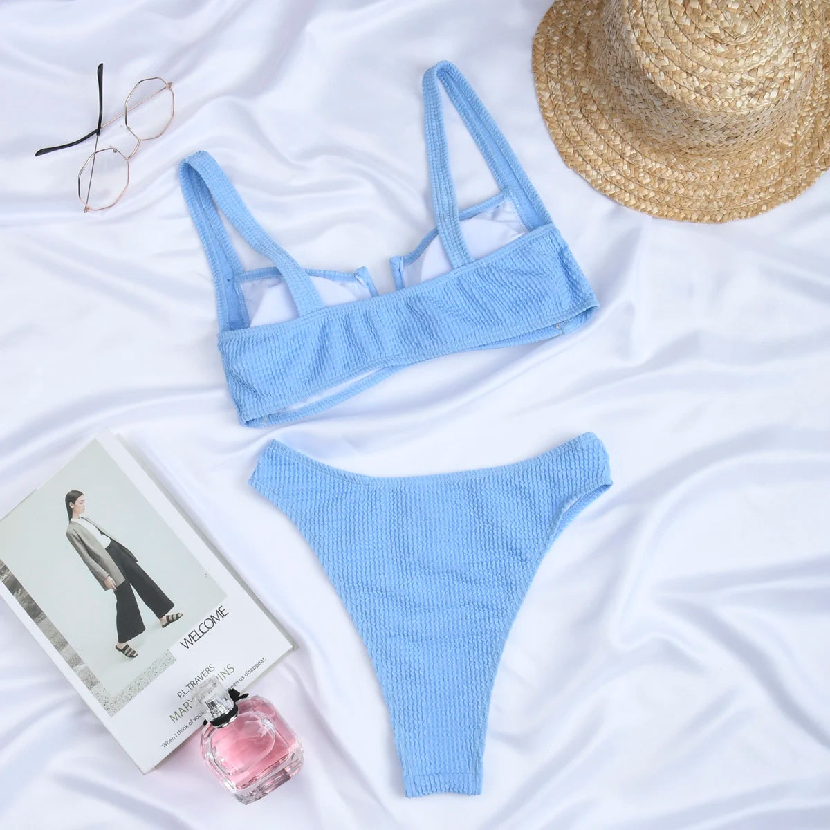 Textured High-Waisted Bikini Set