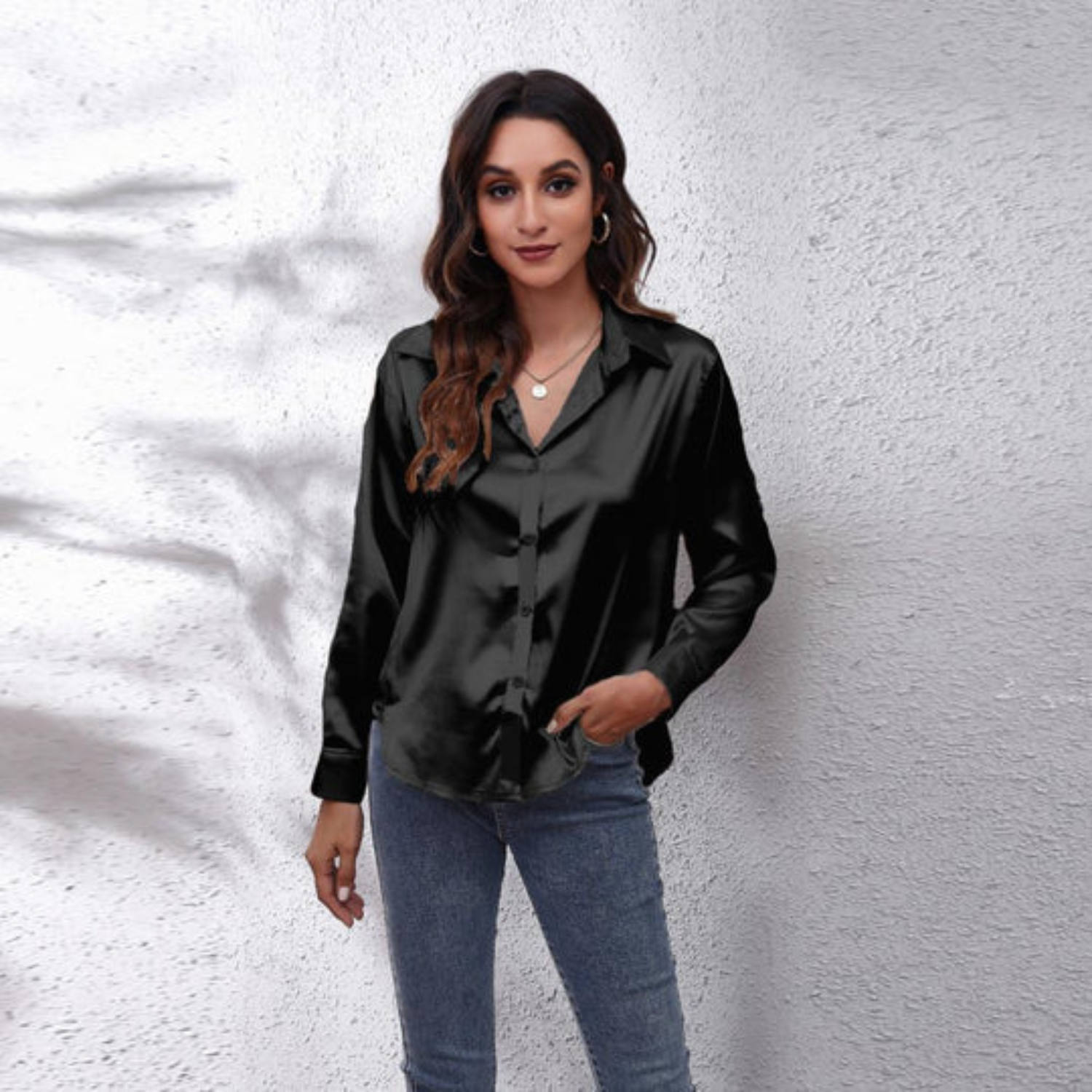 Elegant Draped Silk Button Down Shirt