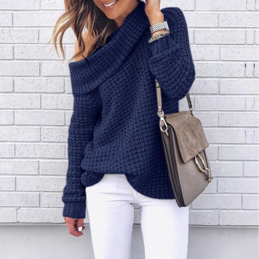 Women’s Sweatshirt – Oversized Relaxed Fit – Chunky Knit – Off-Shoulder Neckline