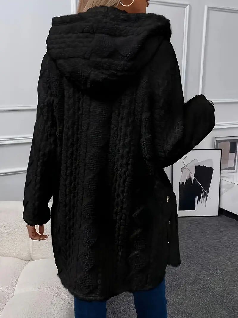 Women's chain knitted comfortable hooded loose coat