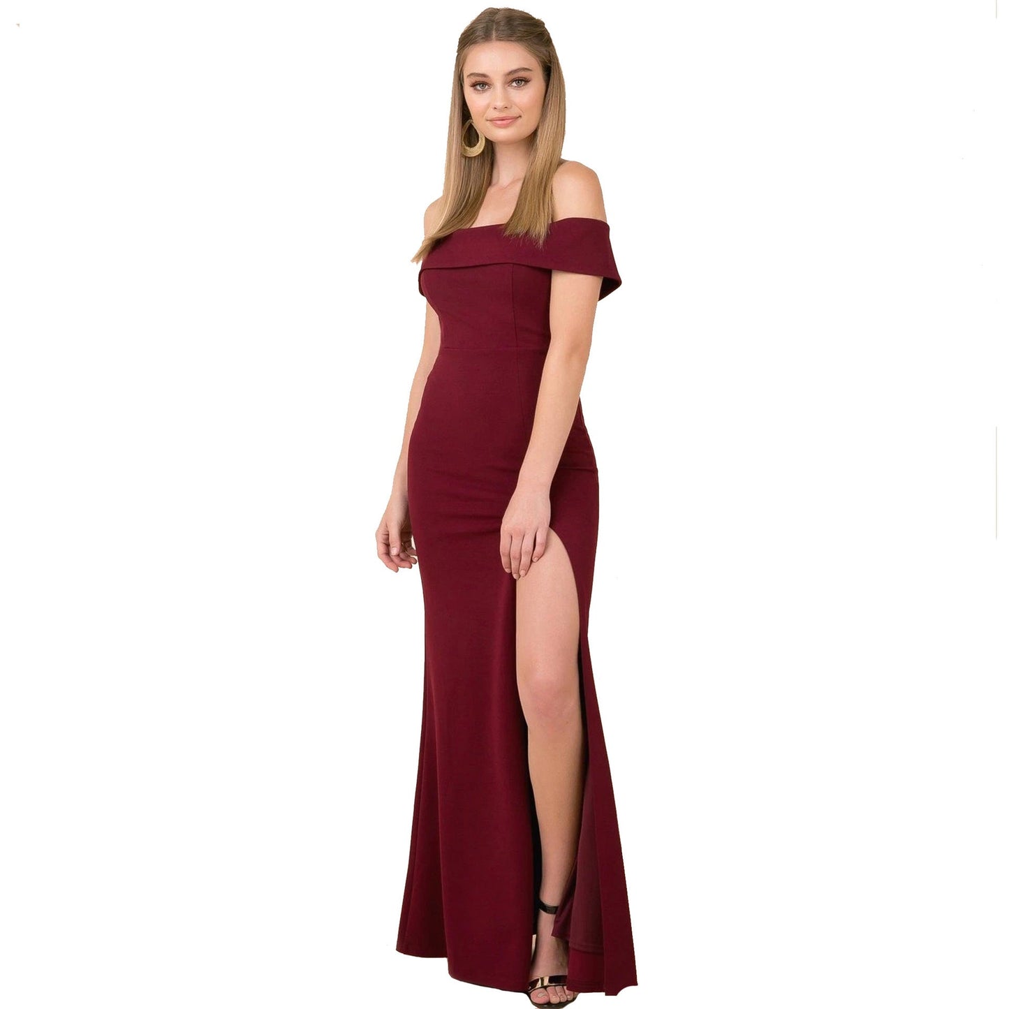Women's Off-Shoulder Evening Gown - Floor-Length - Mermaid Silhouette - High Slit
