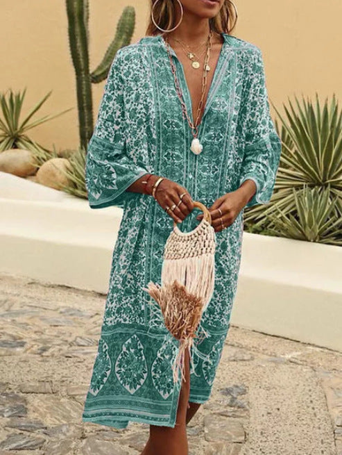 Relaxed Fit Bohemian V-Neck Dress