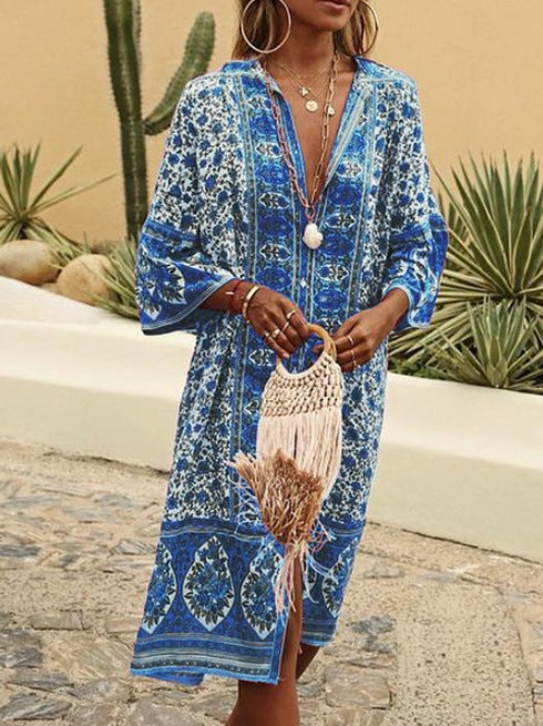 Relaxed Fit Bohemian V-Neck Dress