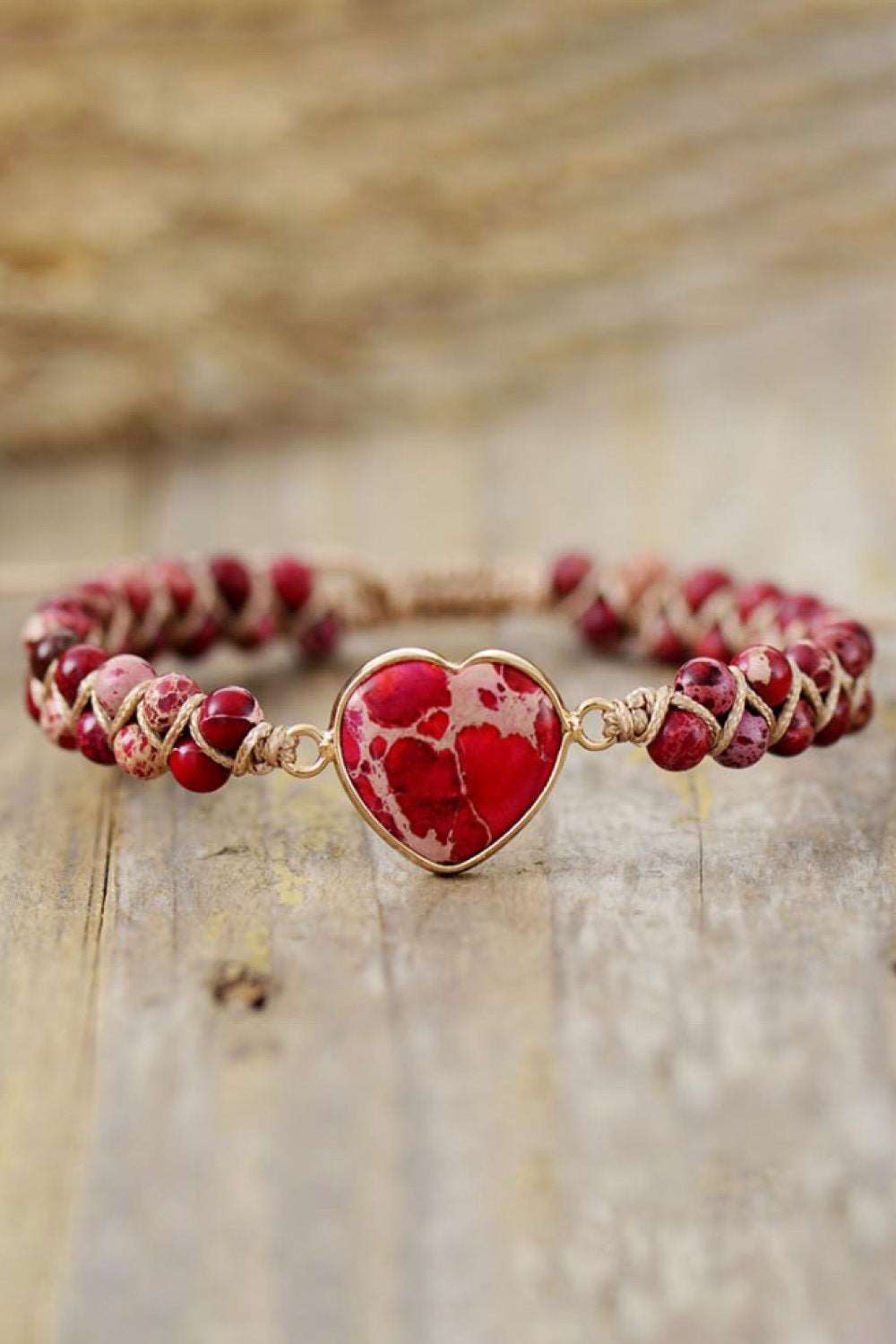 Heart-Shaped Handmade Stone Bead Bracelet