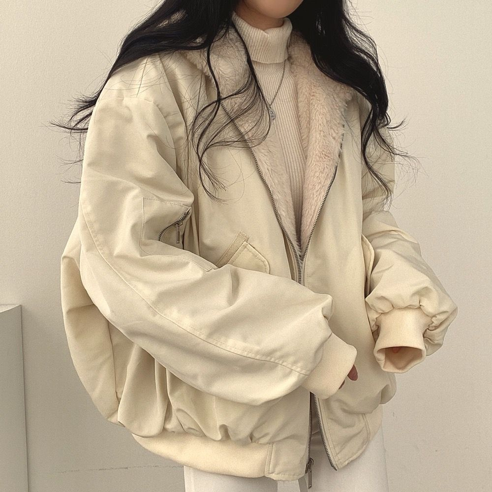Women's loose fit thickened wool-like coat