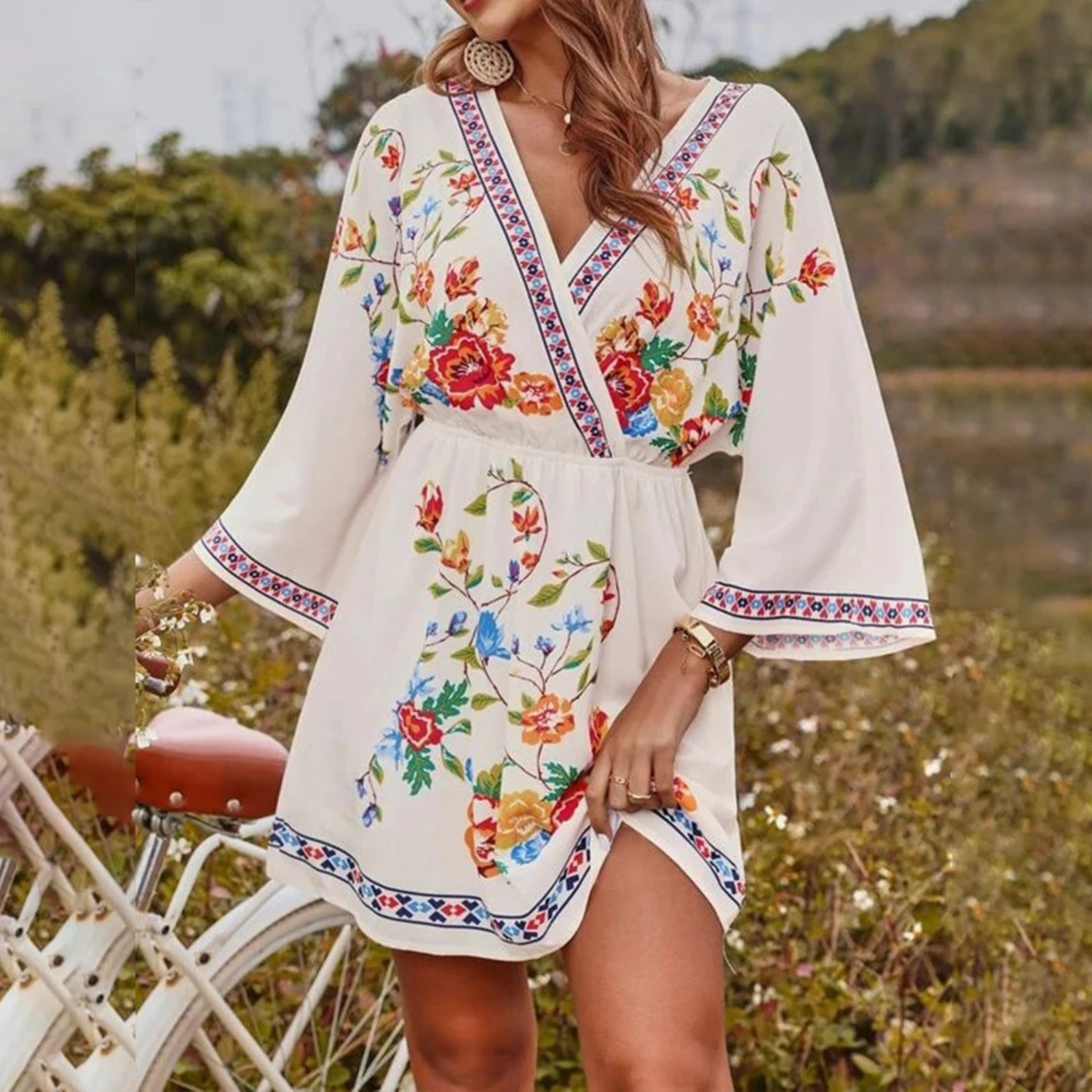 Floral Loose Wide Sleeve Casual Dress