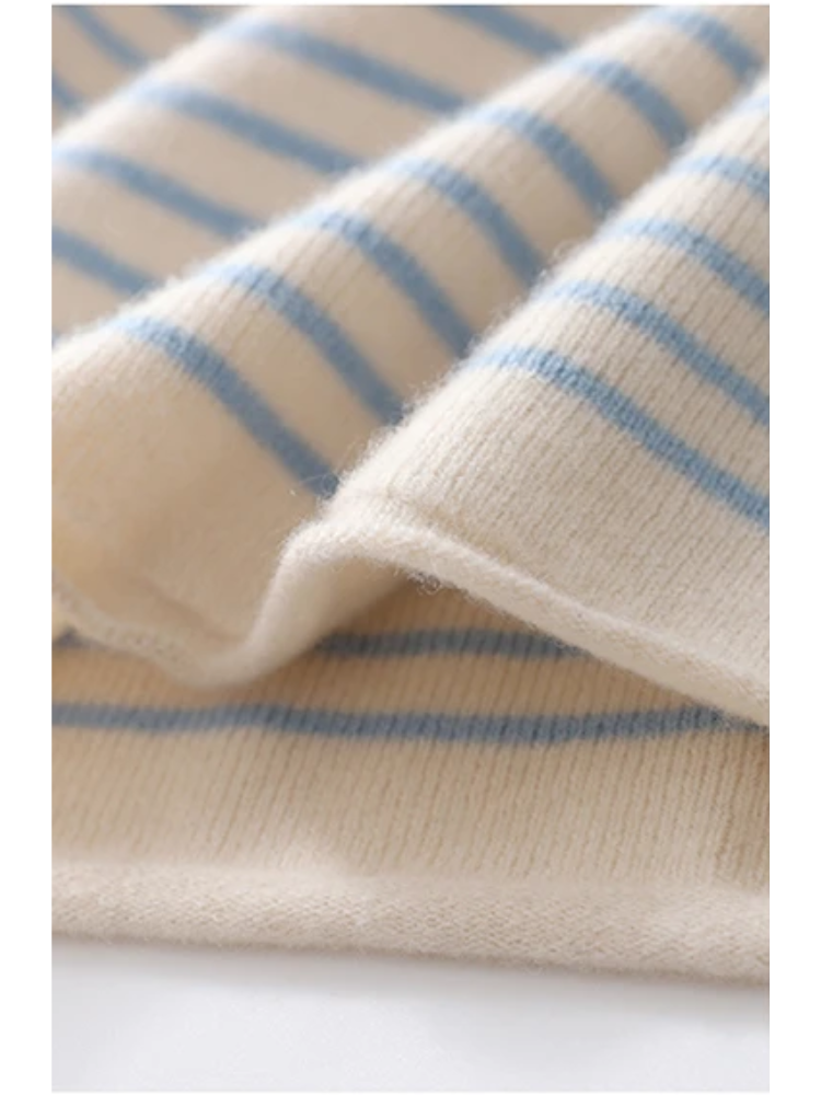 Women's V-Neck Sweater - Soft Knit - Fitted Long Sleeve - Striped Casual Wear