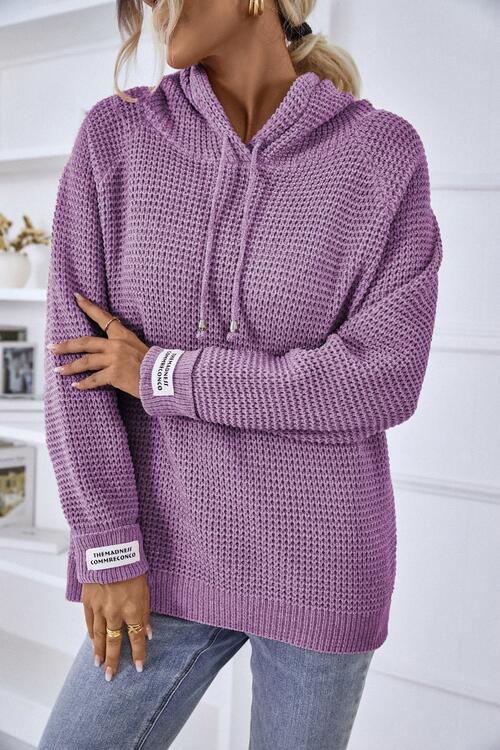 Women’s Knitted Hoodie - Relaxed Fit - Ribbed Cuffs & Hem - Drawstring Hood Casual Style